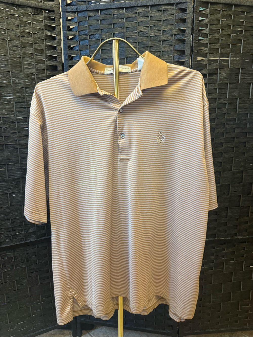 Fairway and Greene Men's Striped Polo Shirt in Light Tan